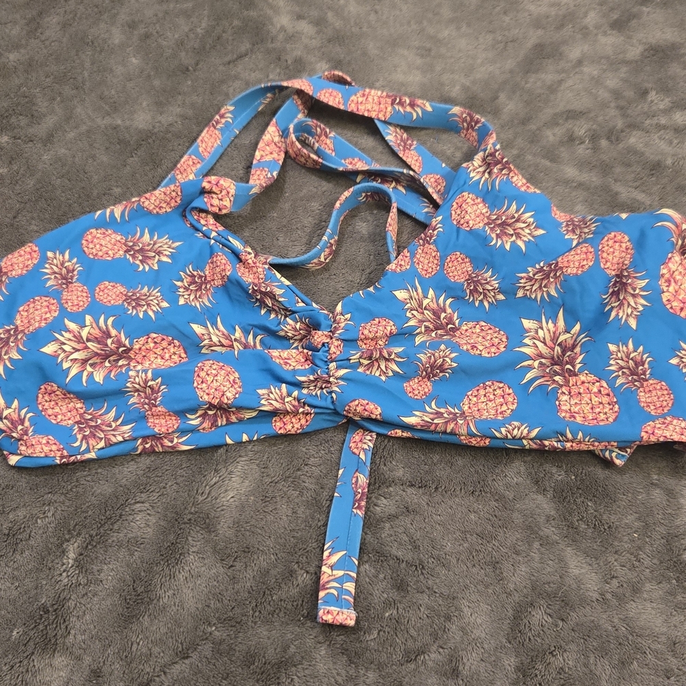 Pineapple Print Blue Bikini Top